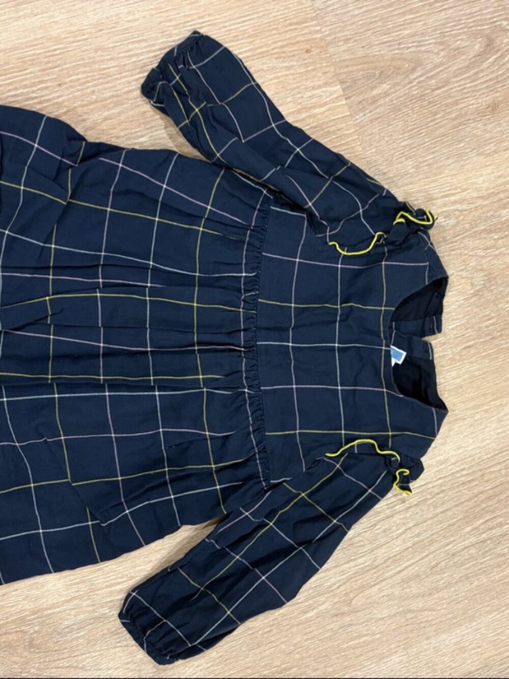 Jacadi Paris Dress 18M 81cm Navy Tattersall Ruffle Sleeve Toddler